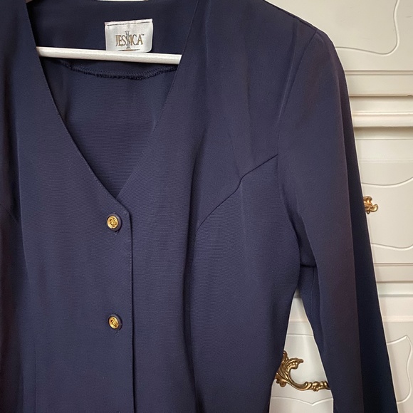 80s 90s navy tunic blouse lace-up back - Picture 4 of 7